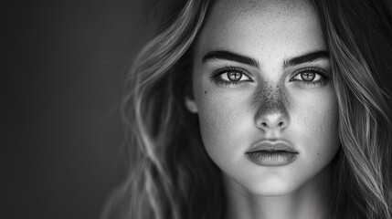 Fototapeta premium Majestic close up portrait of young woman with freckles and expressive eyes