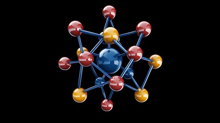 3D Render of a Complex Molecular Structure on Black Background. AI Generated