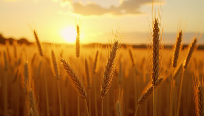 Obraz premium Golden Wheat Field at Sunset