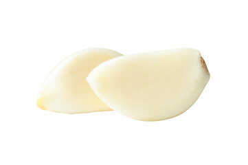 Side view of peeled garlic cloves in stack isolated with clipping path in png file format