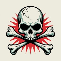 A Skull and Crossbones with Red Starburst Background
