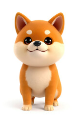 3D Chibi Shiba Inu Dog Flashcards Clipart. Suitable for animal flashcard, alphabet flashcards, Montessori Flashcards. Isolated on white background