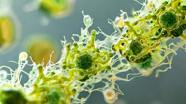 A close up of a green plant with yellow spots. The plant is full of small green and yellow flowers