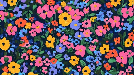 Vividly colored floral pattern digital painting, abstract style.. AI Generated