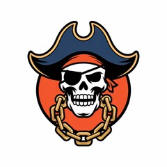 Pirate Skull Wearing a Hat and Chains