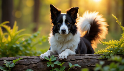 Fototapeta premium Beautiful Dog in a Forest Setting at Sunset