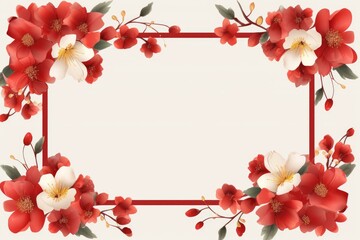 Red and white flowers creating a beautiful frame on a soft background, perfect for invitations or announcements