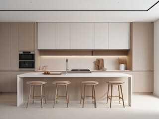 Fototapeta premium minimalist kitchen with clean lines, neutral tones, and hidden storage