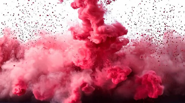 A red cloud of smoke is blowing in the wind. The smoke is red and white, and it looks like it's coming from a fire. Scene is intense and dramatic