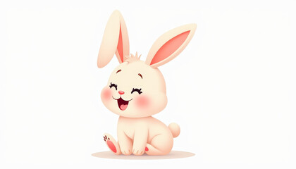 Fototapeta premium Cartoon image of a cheerful baby bunny with big ears and a joyful expression on white background