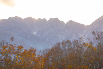 At Iwatake Ski Resort, Hakuba, Nagano, Japan easily see the beautiful scenery of the Japan Alps. In particular during the autumn foliage season, can see the colors of the leaves and the snow on top. 