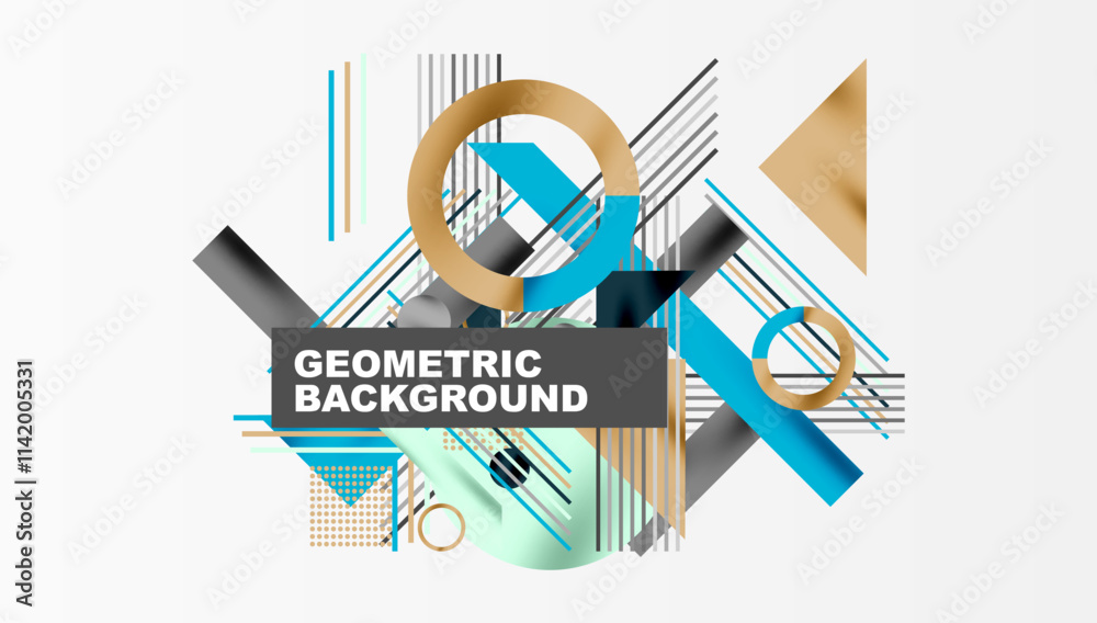Poster circles, triangles, squares, rings and lines with shadow effect