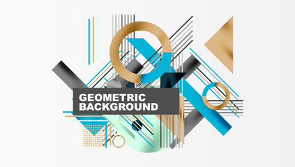 Circles, triangles, squares, rings and lines with shadow effect