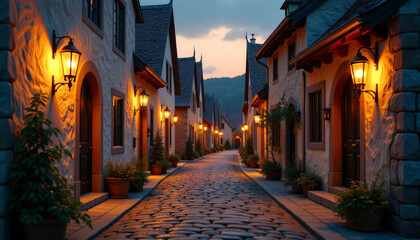 Obraz premium Enchanting Evening Street with Historic Buildings