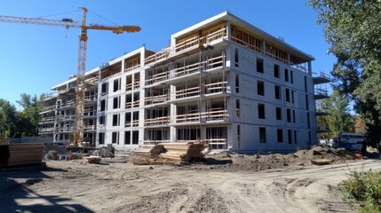 Obraz premium Construction site of an urban building with cranes