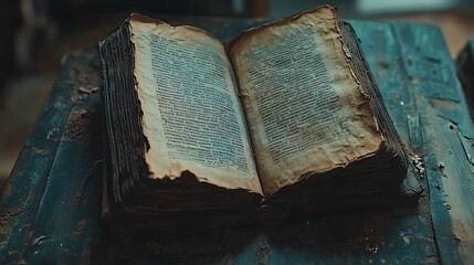 Ancient Book Open Displaying Aged Pages Text