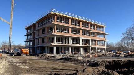 Construction site of an unfinished concrete building