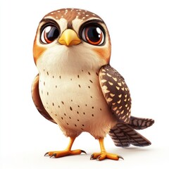 Naklejka premium Cute cartoon owl with large eyes, detailed feathers, friendly look, highly realistic and whimsical
