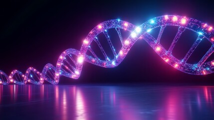 A glowing holographic DNA strand representing a biotech startup s innovation, surreal, futuristic