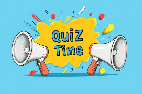 Bright and colorful quiz time concept with megaphones and cheerful design