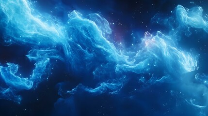 Fototapeta premium Abstract representation of a glowing blue nebula in deep space with stars scattered in the cosmic background.