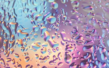 Morphism style wet glass texture. Holographic abstract design with rainy drops. Rainbow gradient colors. Fantastical dreamlike etherial surface pattern. Y2K, 2000s, past era, nostalgic retro futurism