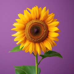 Fototapeta premium Bright sunflower Helianthus annuus in professional studio shot with vibrant purple background showcasing nature's beauty and color contrast