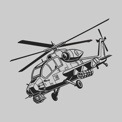 military helicopter silhouette vector design art and illustration 