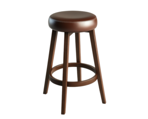 modern wooden bar stool with brown leather seat, perfect for kitchens or bars. Its sleek design adds elegance to any space