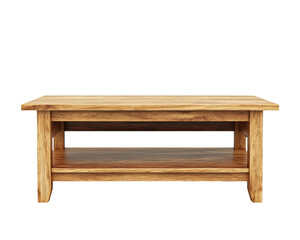 Wooden coffee table with natural finish and open shelf design, perfect for living room decor and functionality