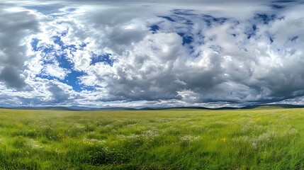 Obraz premium Vast Prairie Sky: Dramatic Cloudscape Over a Summer Grassland. AI Generated