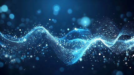 Glowing Blue Particle Wave Abstract 3D Render. AI Generated