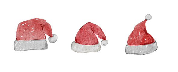Watercolor Colorful Santa Hat Illustration Set in the PNG format.