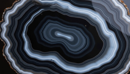 Polished agate slab texture with concentric gray and black bands