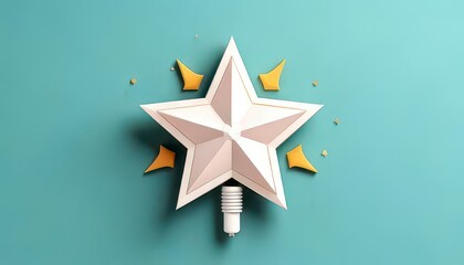Fototapeta premium Bright idea concept. A decorative star on a teal background, featuring a three-dimensional design and playful yellow accents.