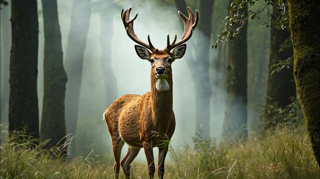 a deer is in the forest close up