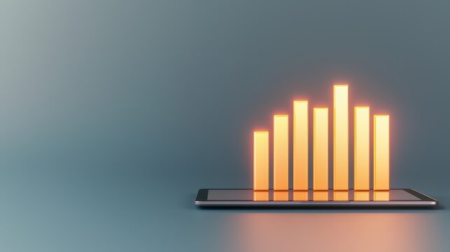 Visual Representation of Podcast Earnings Dashboard with Glowing Bar Graph on Modern Tablet Device