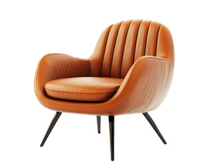Naklejka premium Stylish orange leather armchair with sleek design and black legs, perfect for modern interiors. This chair adds touch of elegance and comfort to any space
