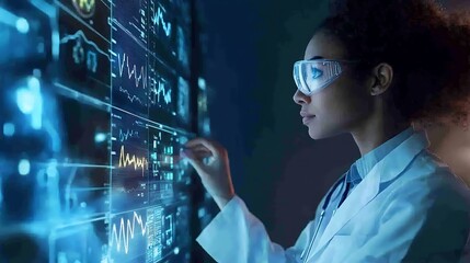 A medical researcher examining a screen filled with patient health data, highlighting the importance of data sharing in improving healthcare outcomes 