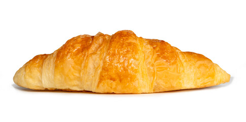 Side view of brown croissants isolated on white background with clipping path