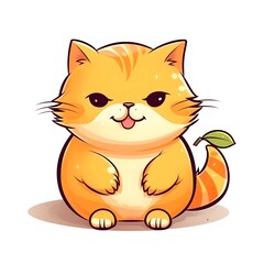 Obraz premium Playful cartoon cat with leaf whimsical art digital illustration cozy atmosphere cute character design