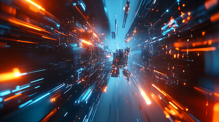 Cybernetic Tunnel:  A mesmerizing abstract digital art of neon lights, a futuristic tunnel, and a fast-paced journey through a cyberpunk world.