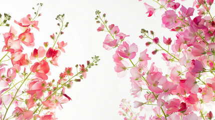 Naklejka premium A vibrant snapdragon flowers captured on a white background, showcasing the beauty of nature with delicate petals and blooming blossoms in full color, perfect for botanical or floral designs.