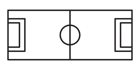 Linear icon. Soccer field markings lines. Outline football playground top view. Sports ground for active recreation. Simple black and white vector isolated on white background.