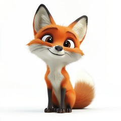 Obraz premium Cute 3D fox character with orange fur, big eyes, fluffy texture, detailed features, studio lighting