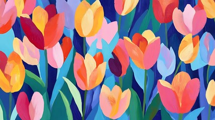 Vibrant tulips intensely painted colorful floral digital artwork abstract style.. AI Generated