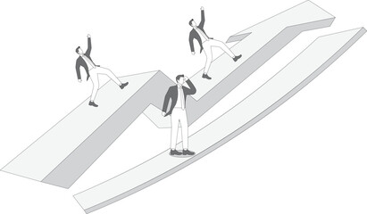 businesswoman on the way forward, successful businessman walks along the arrow all the way, failed businessman loses his way forward, career and business development