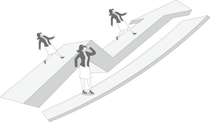 businessman on the way forward, successful businessman walks along the arrow all the way, failed businessman loses his way forward, career and business development