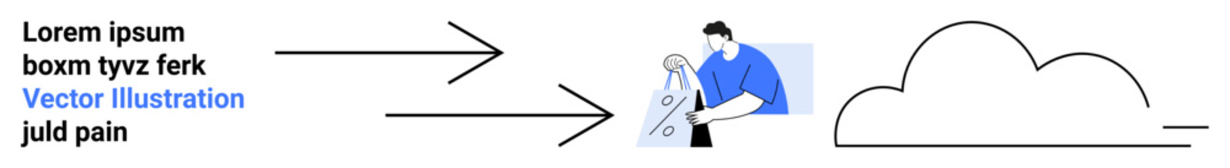 Man holding document with data represented by symbols, arrows pointing towards the cloud. Ideal for data transfer, cloud storage, information exchange, documentation, digital transformation