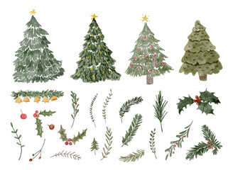 Charming Watercolor Collection of Christmas Trees and Holiday Greenery